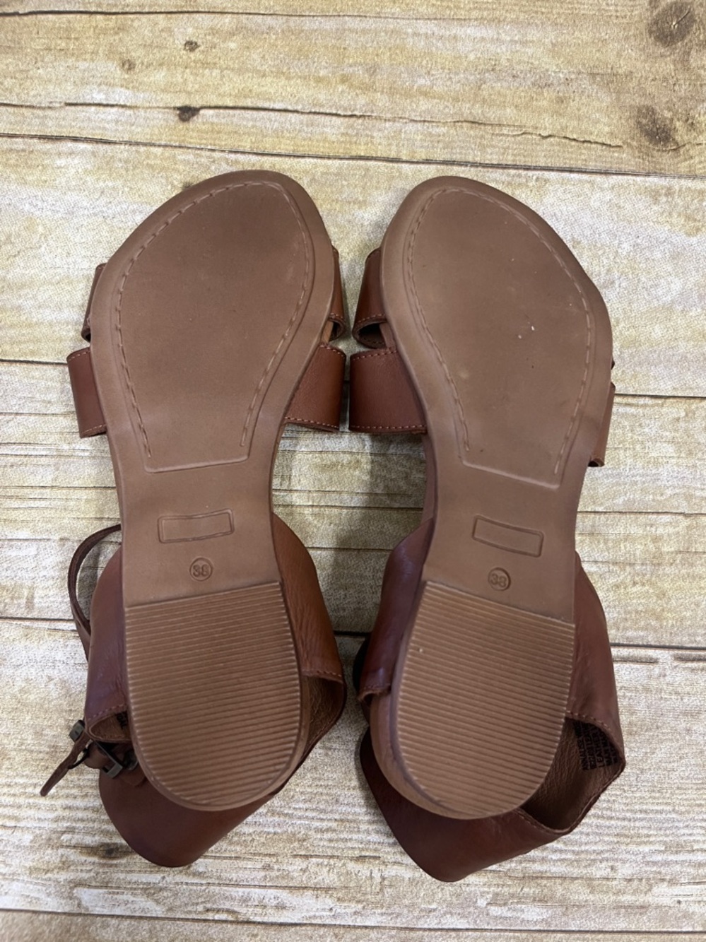 Miz Mooz Tan Brown Leather Cutout Ankle-Strap Sandals size 7.5 - Picture 3 of 6
